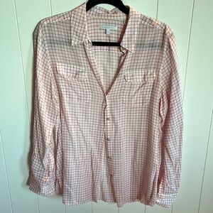 Foxcroft Red and White window pane plaid red stripe Casual Button Down Shirt 12